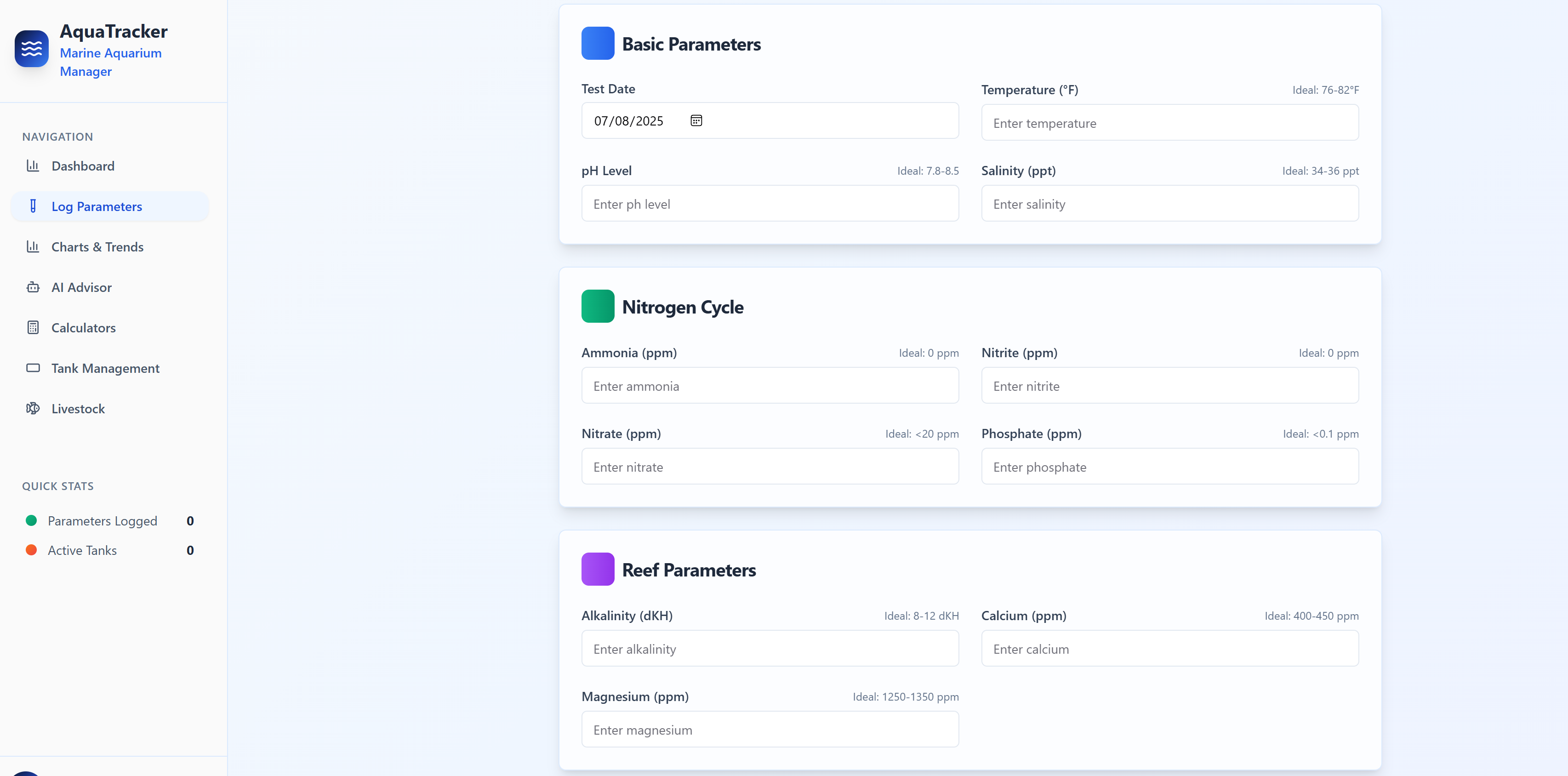 Dashboard and Parameter Logging Screenshot